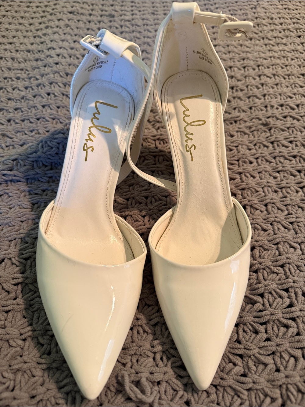 Lulu's White Patent Pointed Ankle-Strap Pumps